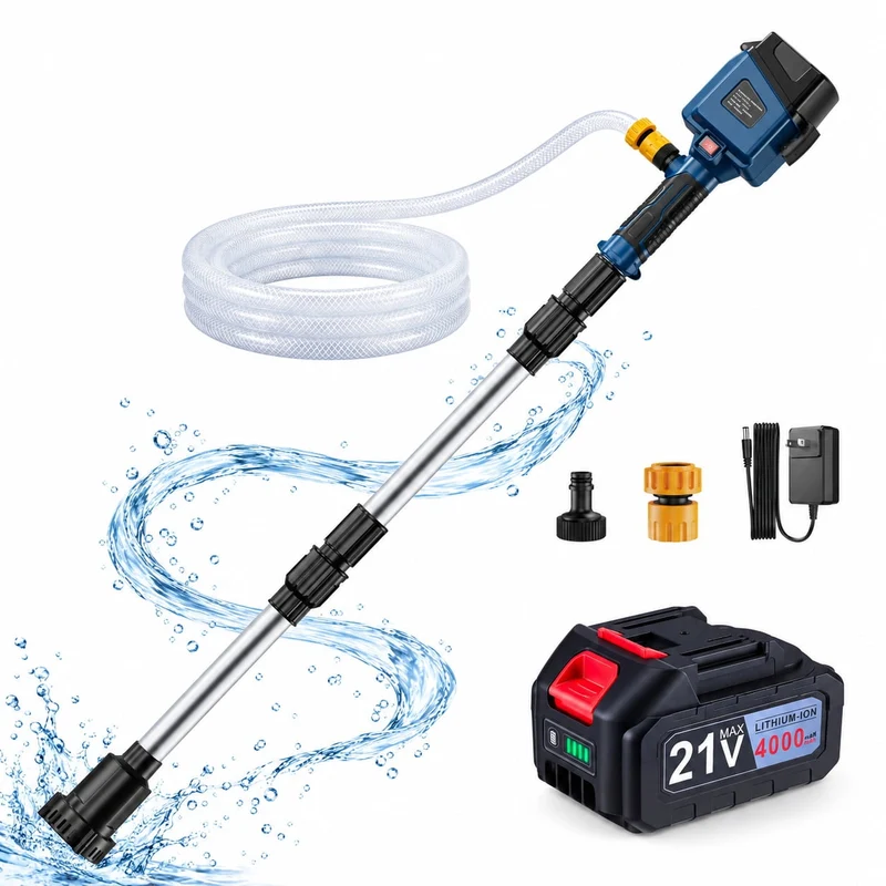 SUGIFT Water Transfer Pump with 840 GPH Brushless Motor and 32 ft Lift, Cordless Battery Powered Stick Pump with 21V Battery and Charger for Pool, Rain Barrel, Boat and Basement Drainage