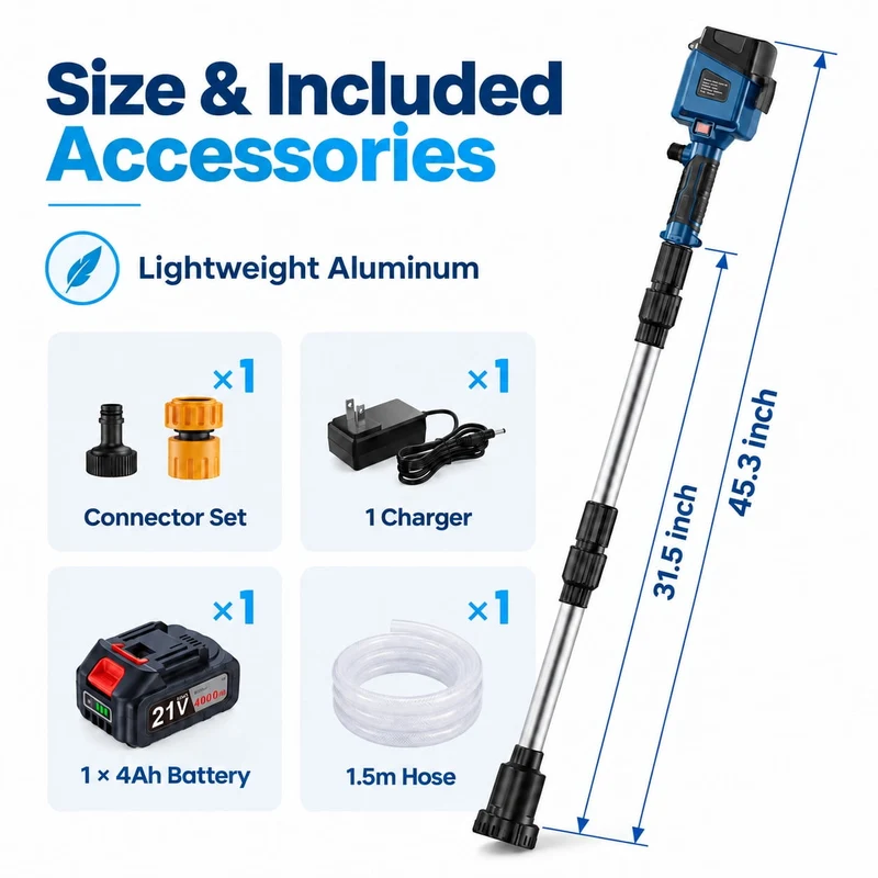 SUGIFT Water Transfer Pump with 840 GPH Brushless Motor and 32 ft Lift, Cordless Battery Powered Stick Pump with 21V Battery and Charger for Pool, Rain Barrel, Boat and Basement Drainage
