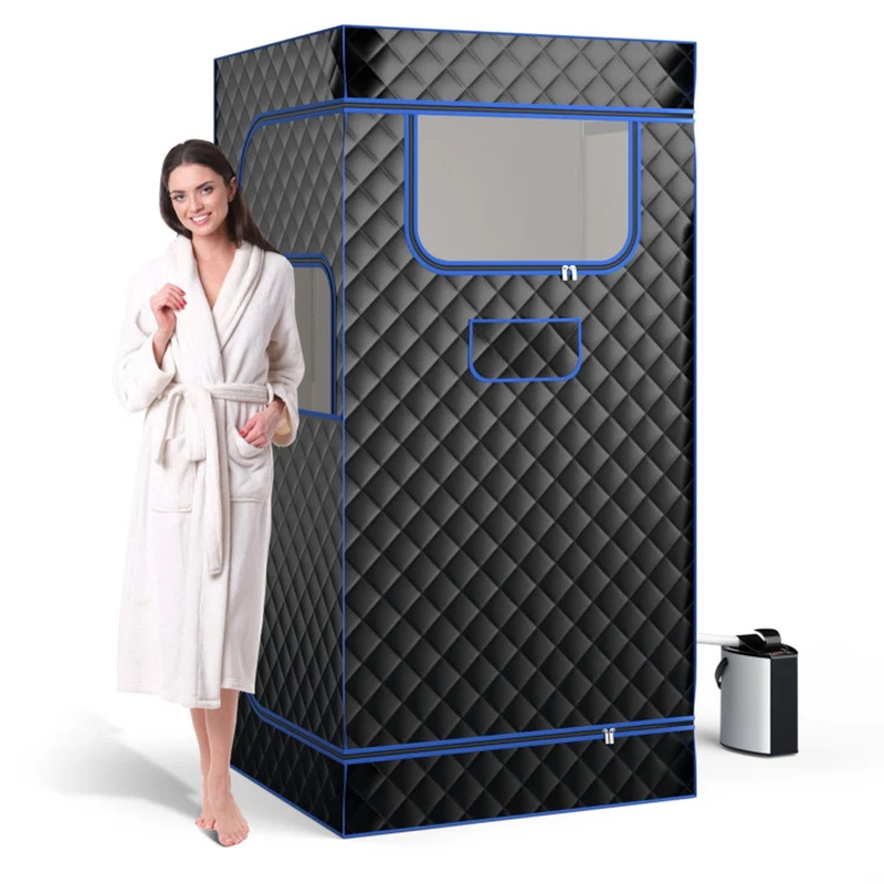 SUGIFT Portable Steam Sauna with 3L Steam Generator Remote Control Wood Foot Massager Foldable Chair and Nine Temperature Levels for Home Relaxation, Black