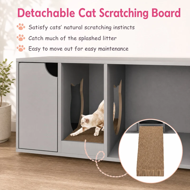 SUGIFT 40 Inch Cat Litter Box Enclosure Pet Playpen for 2 Cats, Hidden Washroom Cabinet Pet Enclosure with Scratching Board, Gray