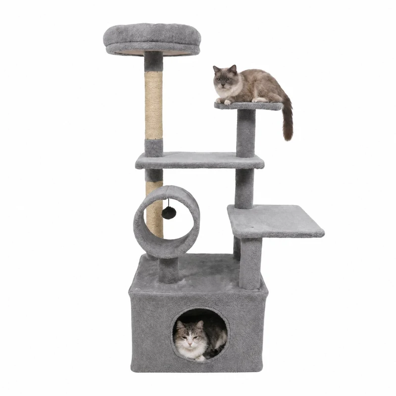 SUGIFT 48 Inches Tall Cat Tree Multi Level Kitten Tower with Large Condo and Padded Top Perch for Indoor Cats, Light Gray,