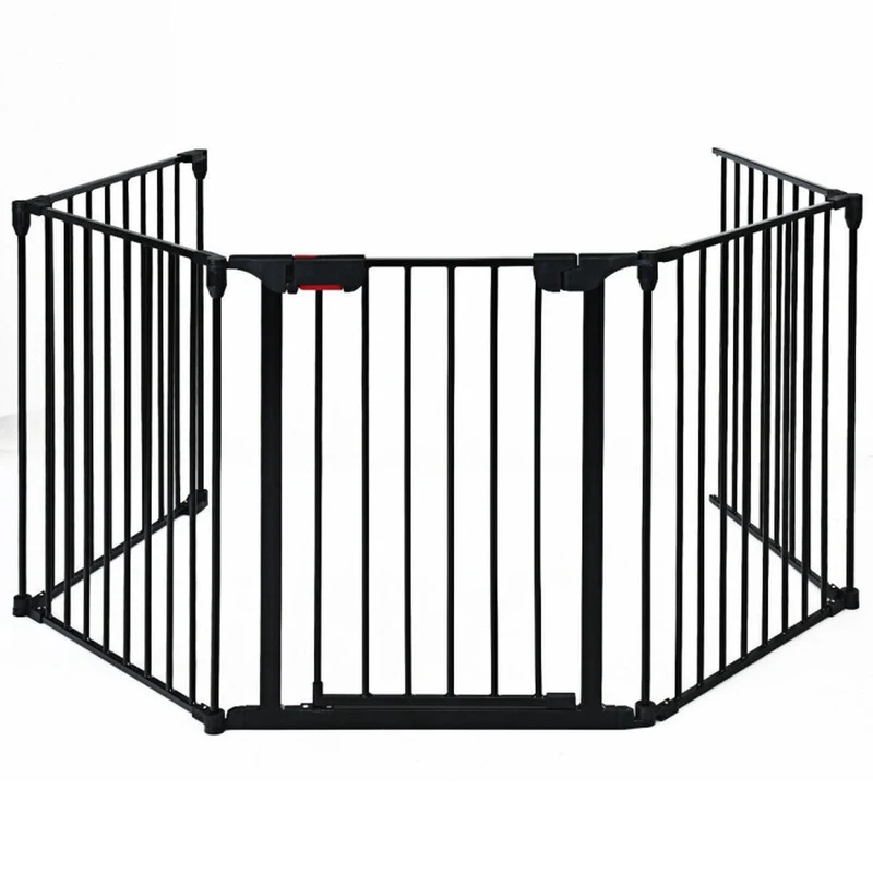 SUGIFT 115 Inch Adjustable Pet Playpen, 5 Panel Steel Pet Fence for Fireplace and Stairs, Freestanding Foldable Dog Enclosure Barrier, Black