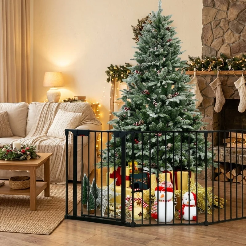 SUGIFT 115 Inch Adjustable Pet Playpen, 5 Panel Steel Pet Fence for Fireplace and Stairs, Freestanding Foldable Dog Enclosure Barrier, Black