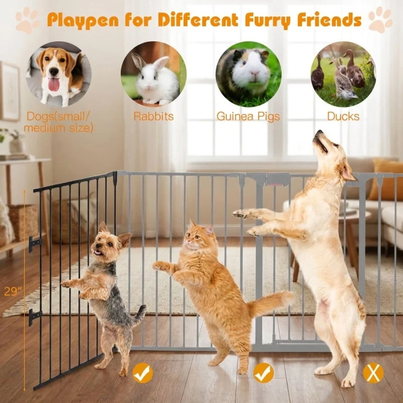 SUGIFT 115 Inch Adjustable Pet Playpen, 5 Panel Steel Pet Fence for Fireplace and Stairs, Freestanding Foldable Dog Enclosure Barrier, Black