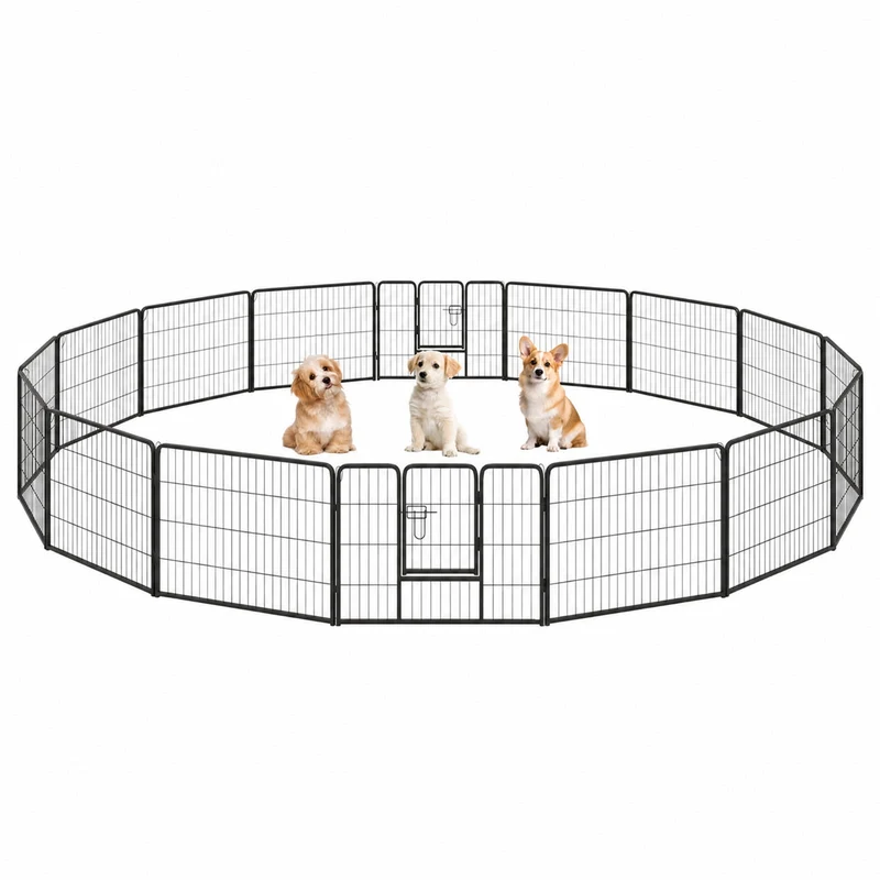 SUGIFT 16 Panel Dog Playpen Indoor Outdoor Metal Pet Playpen with Lockable Door, Adjustable Height Puppy Exercise Fence for Yard, Black