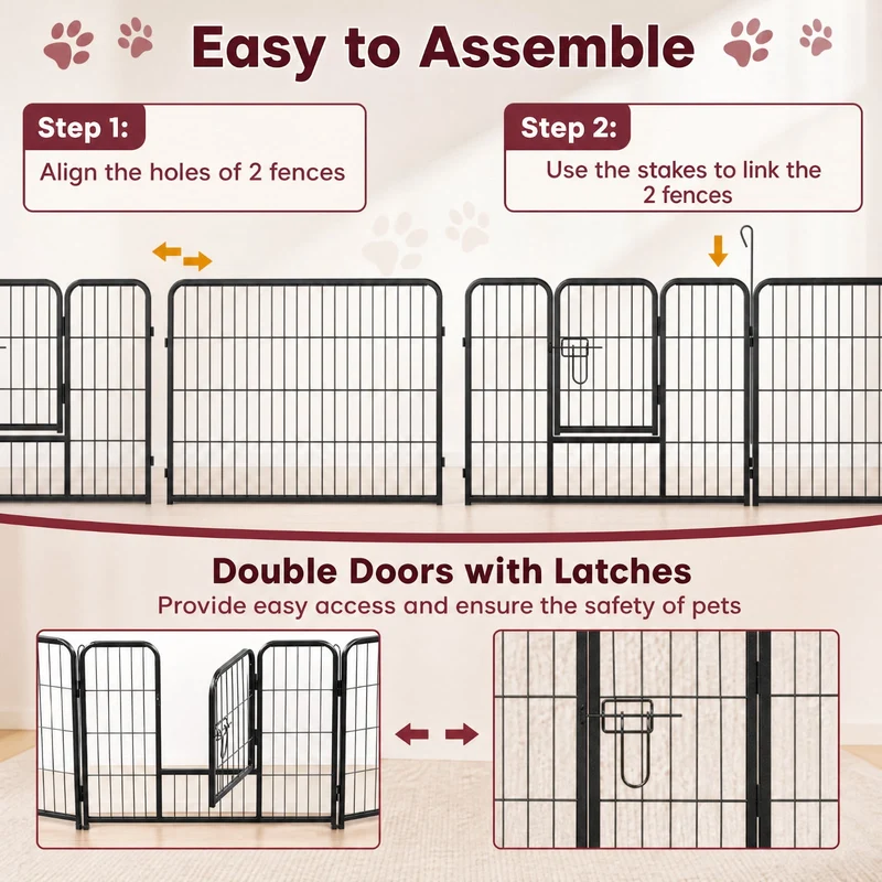 SUGIFT 16 Panel Dog Playpen Indoor Outdoor Metal Pet Playpen with Lockable Door, Adjustable Height Puppy Exercise Fence for Yard, Black