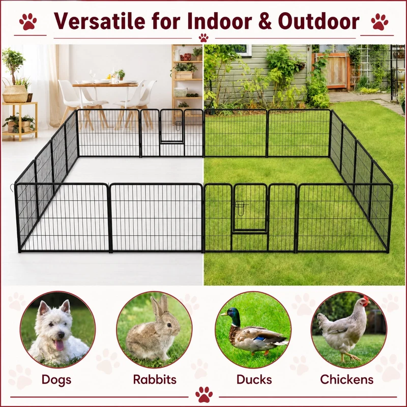 SUGIFT 16 Panel Dog Playpen Indoor Outdoor Metal Pet Playpen with Lockable Door, Adjustable Height Puppy Exercise Fence for Yard, Black