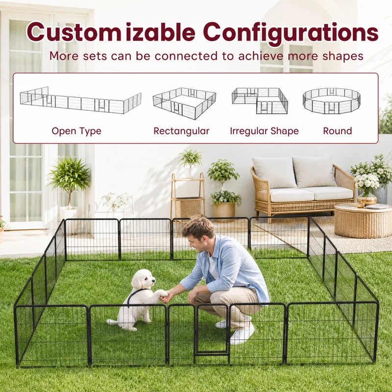 SUGIFT 16 Panel Dog Playpen Indoor Outdoor Metal Pet Playpen with Lockable Door, Adjustable Height Puppy Exercise Fence for Yard, Black