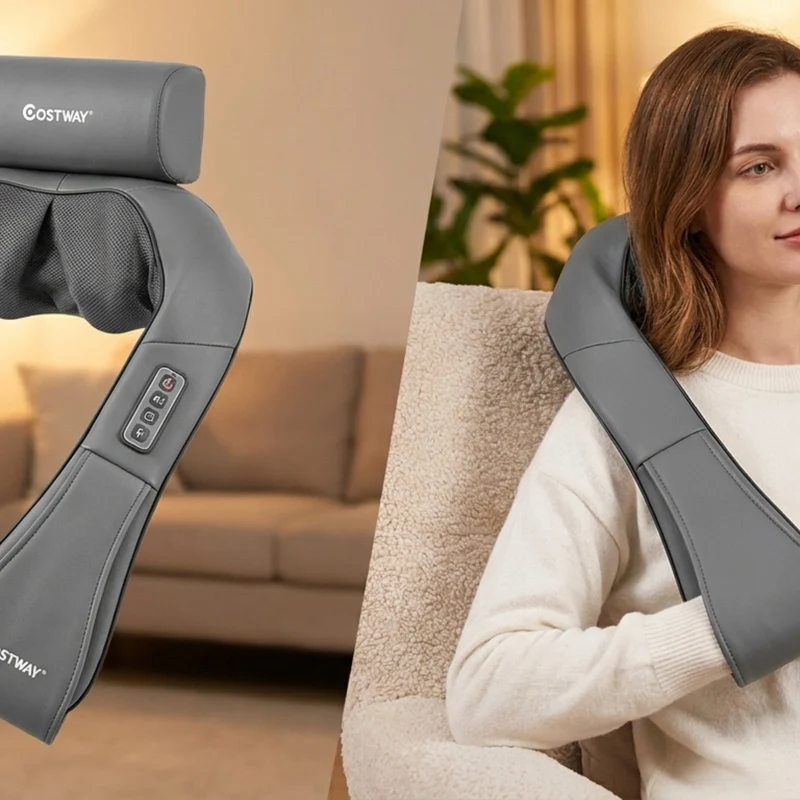 SUGIFT Neck and Shoulder Massager with 4D Deep Kneading Shiatsu Nodes, Cordless Portable Electric Massage Machine for Home Relaxation and Muscle Recovery, Gray