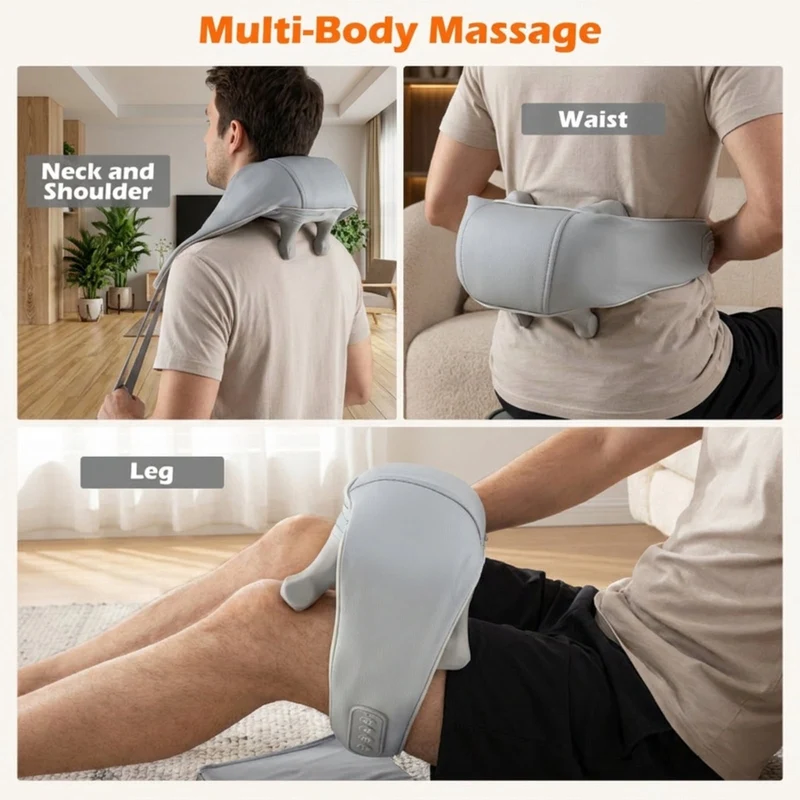 SUGIFT Neck and Shoulder Massager with 4D Deep Kneading Shiatsu Nodes, Cordless Portable Electric Massage Machine for Home Relaxation and Muscle Recovery, Gray