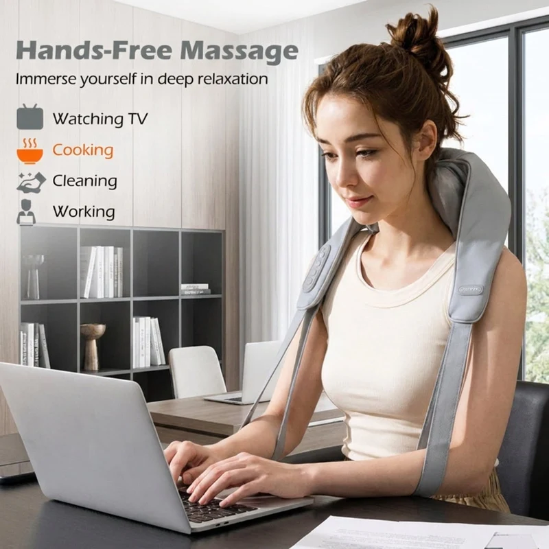 SUGIFT Neck and Shoulder Massager with 4D Deep Kneading Shiatsu Nodes, Cordless Portable Electric Massage Machine for Home Relaxation and Muscle Recovery, Gray