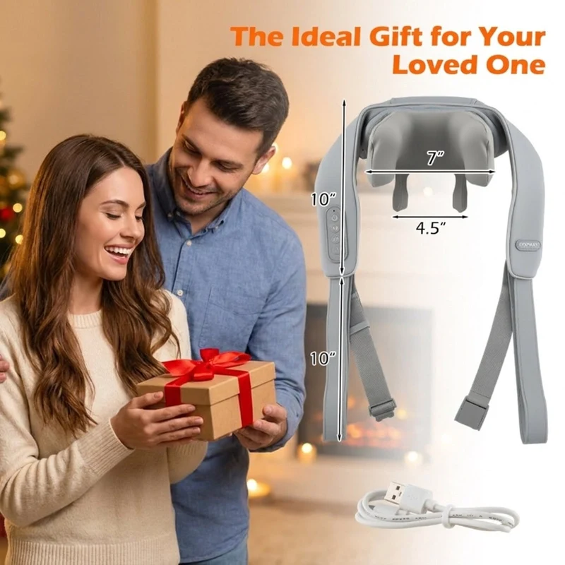 SUGIFT Neck and Shoulder Massager with 4D Deep Kneading Shiatsu Nodes, Cordless Portable Electric Massage Machine for Home Relaxation and Muscle Recovery, Gray