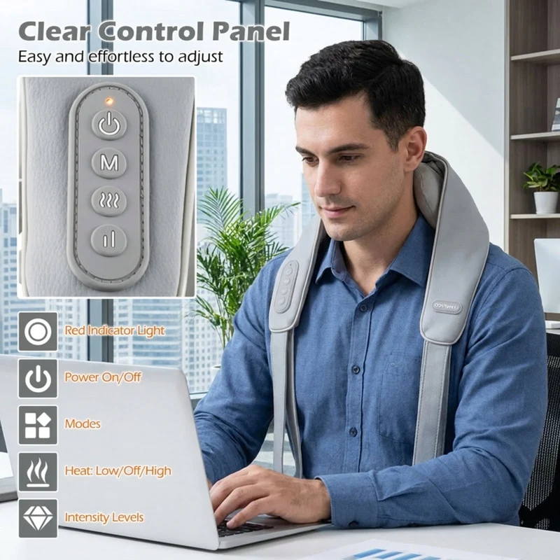 SUGIFT Neck and Shoulder Massager with 4D Deep Kneading Shiatsu Nodes, Cordless Portable Electric Massage Machine for Home Relaxation and Muscle Recovery, Gray