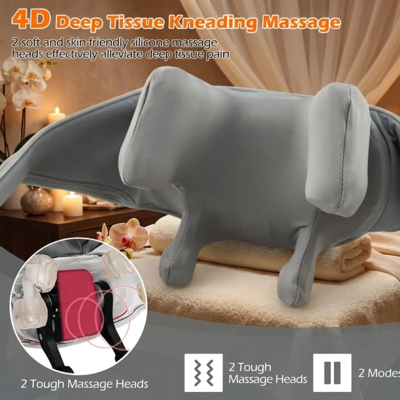 SUGIFT Neck and Shoulder Massager with 4D Deep Kneading Shiatsu Nodes, Cordless Portable Electric Massage Machine for Home Relaxation and Muscle Recovery, Gray