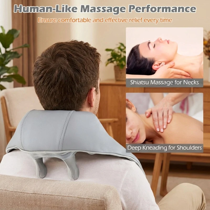 SUGIFT Neck and Shoulder Massager with 4D Deep Kneading Shiatsu Nodes, Cordless Portable Electric Massage Machine for Home Relaxation and Muscle Recovery, Gray