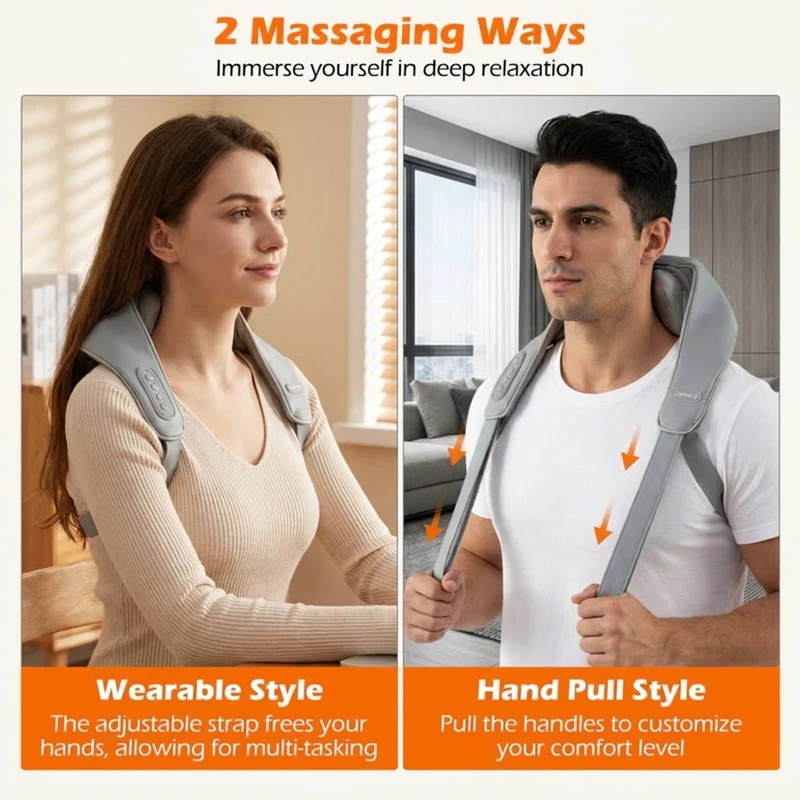 SUGIFT Neck and Shoulder Massager with 4D Deep Kneading Shiatsu Nodes, Cordless Portable Electric Massage Machine for Home Relaxation and Muscle Recovery, Gray