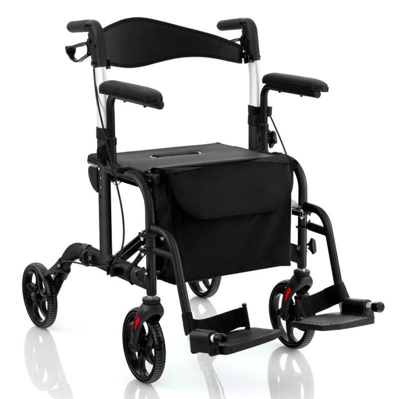 SUGIFT Folding Rollator Walker with Seat and Wheels, Lightweight Aluminum Mobility Walker, Adjustable Height Handles, Locking Brakes, Supports up to 300 lbs for Adults and Seniors, Black