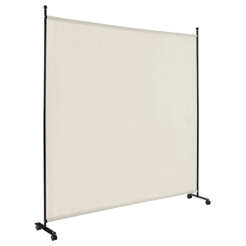 SUGIFT 6 Feet Single Panel Rolling Room Divider, Freestanding Opaque Privacy Screen on 4 Lockable Wheels, Wear Resistant Partition for Home Office Bedroom Living Room, White