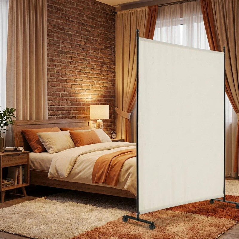 SUGIFT 6 Feet Single Panel Rolling Room Divider, Freestanding Opaque Privacy Screen on 4 Lockable Wheels, Wear Resistant Partition for Home Office Bedroom Living Room, White