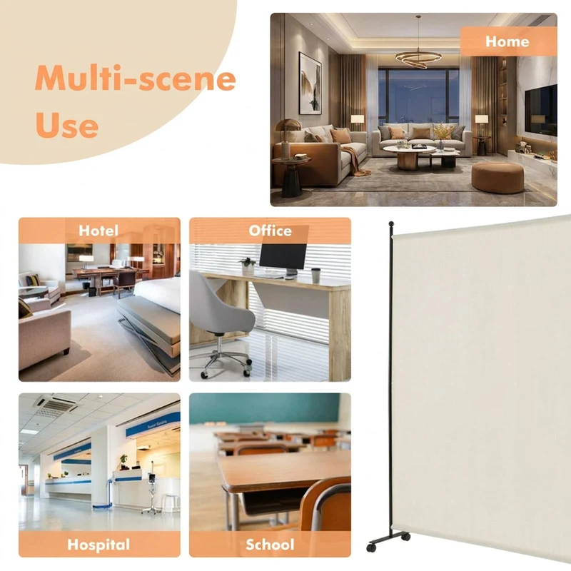 SUGIFT 6 Feet Single Panel Rolling Room Divider, Freestanding Opaque Privacy Screen on 4 Lockable Wheels, Wear Resistant Partition for Home Office Bedroom Living Room, White