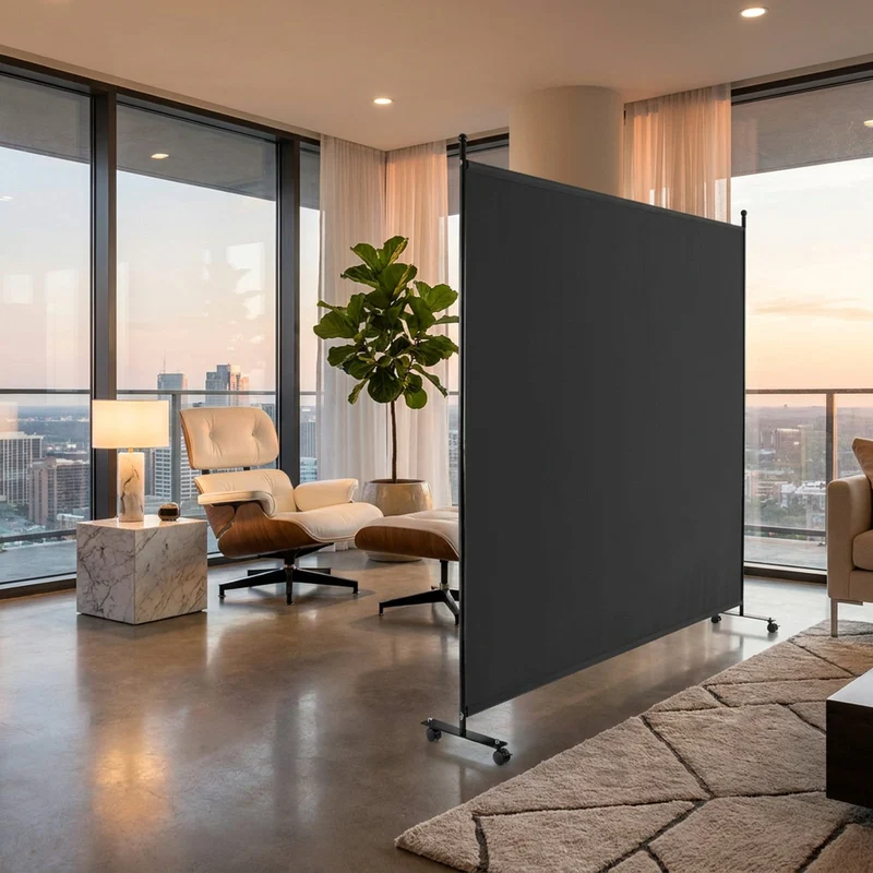 SUGIFT 6 Feet Single Panel Rolling Room Divider, Freestanding Privacy Screen with 4 Lockable Universal Wheels, Opaque Wear Resistant Partition for Home Office Bedroom, Dark Gray