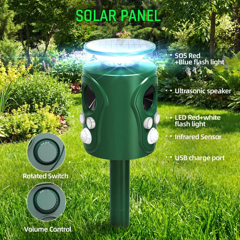 SUGIFT Solar Ultrasonic Cat Repellent Outdoor with Motion Sensor and Waterproof Design for Yard and Garden as a Humane Animal Repellent Outdoor, White