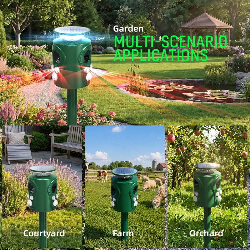 SUGIFT Solar Ultrasonic Cat Repellent Outdoor with Motion Sensor and Waterproof Design for Yard and Garden as a Humane Animal Repellent Outdoor, White