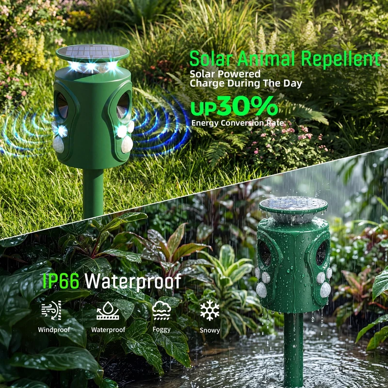 SUGIFT Solar Ultrasonic Cat Repellent Outdoor with Motion Sensor and Waterproof Design for Yard and Garden as a Humane Animal Repellent Outdoor, White