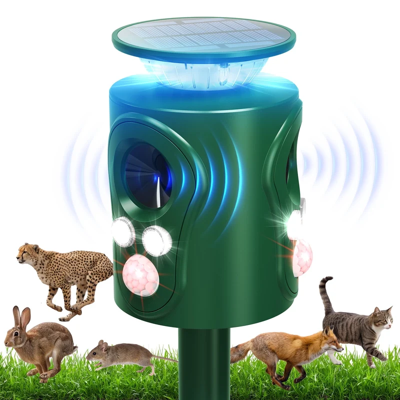 SUGIFT Solar Ultrasonic Cat Repellent Outdoor with Motion Sensor and Waterproof Design for Yard and Garden as a Humane Animal Repellent Outdoor, White