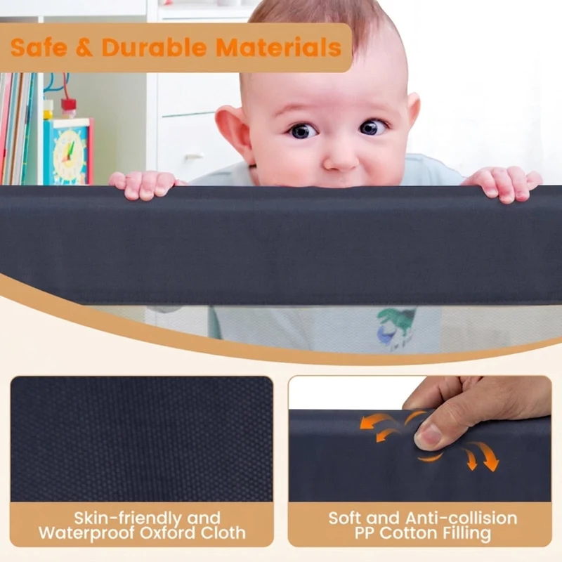 SUGIFT 60 Inch Foldable Bed Side Rails Swing Down Guard with Waterproof Oxford Cloth PP Cotton Padding Breathable Mesh T Shaped Legs and Adjustable Safety Strap, Grey