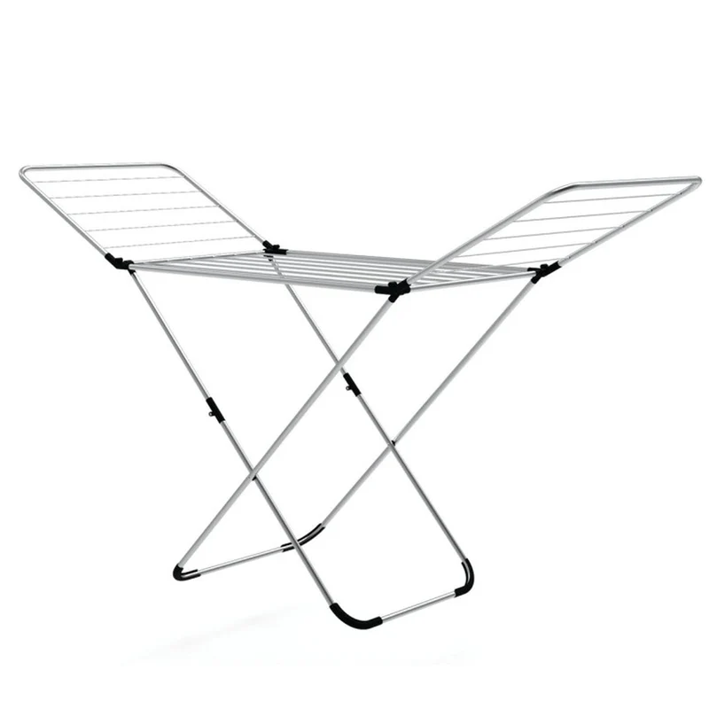 SUGIFT Folding Clothes Drying Rack Freestanding Aluminum Laundry Dryer Stand with Adjustable Wings and Anti Slip Foot Pads for Indoor and Outdoor Use, Silver