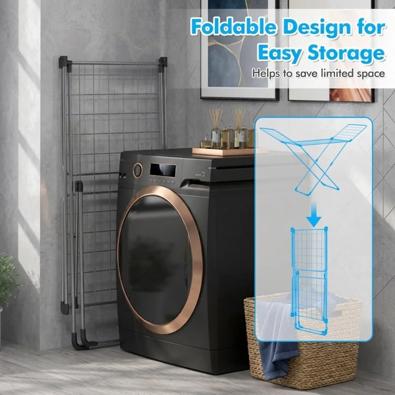 SUGIFT Folding Clothes Drying Rack Freestanding Aluminum Laundry Dryer Stand with Adjustable Wings and Anti Slip Foot Pads for Indoor and Outdoor Use, Silver