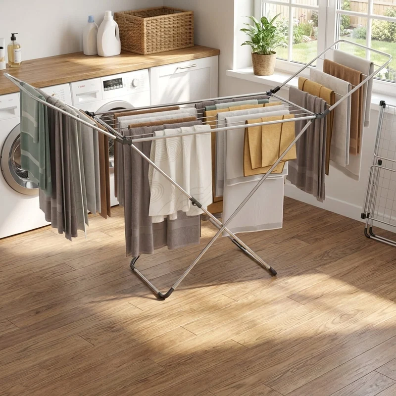 SUGIFT Folding Clothes Drying Rack Freestanding Aluminum Laundry Dryer Stand with Adjustable Wings and Anti Slip Foot Pads for Indoor and Outdoor Use, Silver