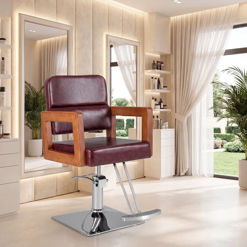 SUGIFT Hydraulic Barber Chair with 360 Degree Swivel, Adjustable Height Salon Styling Chair for Hair Stylist, Padded Comfort Seat with Footrest, Supports 330 lbs, Red