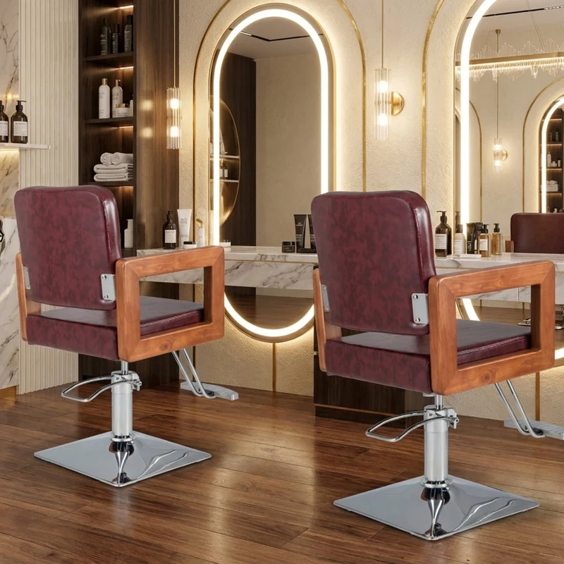 SUGIFT Hydraulic Barber Chair with 360 Degree Swivel, Adjustable Height Salon Styling Chair for Hair Stylist, Padded Comfort Seat with Footrest, Supports 330 lbs, Red