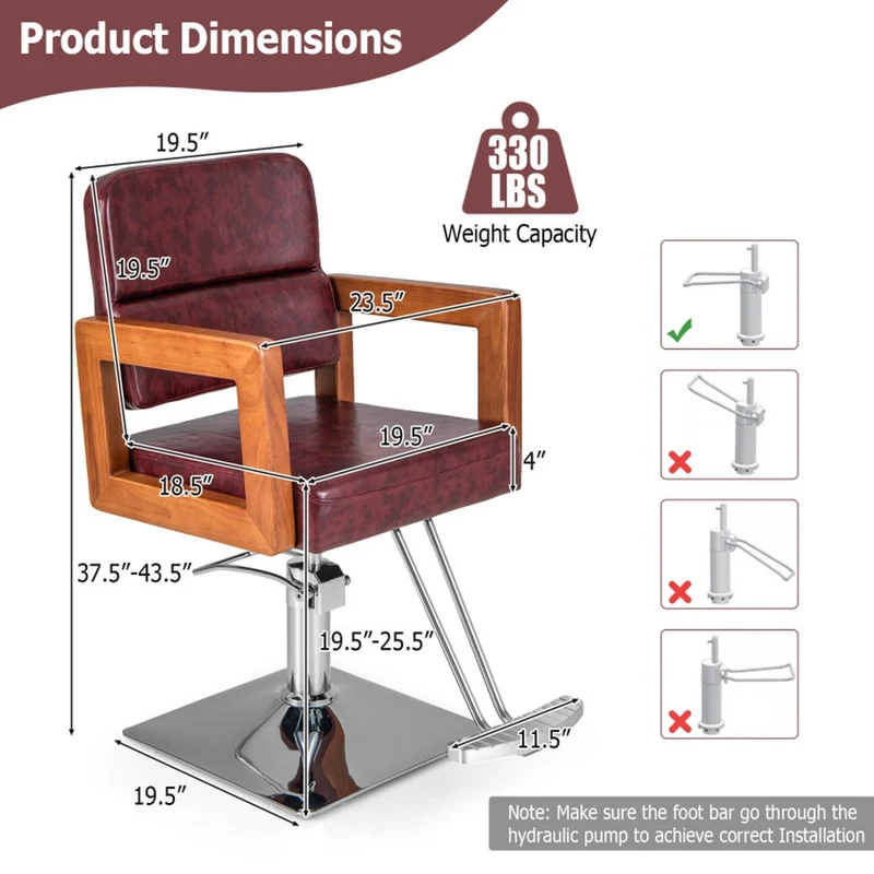 SUGIFT Hydraulic Barber Chair with 360 Degree Swivel, Adjustable Height Salon Styling Chair for Hair Stylist, Padded Comfort Seat with Footrest, Supports 330 lbs, Red