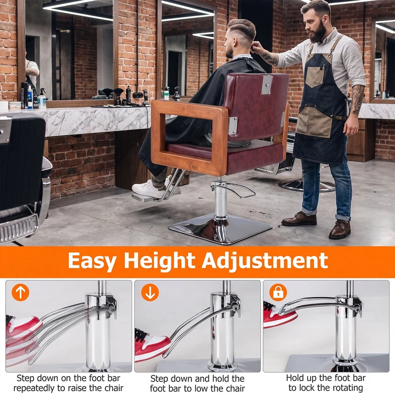 SUGIFT Hydraulic Barber Chair with 360 Degree Swivel, Adjustable Height Salon Styling Chair for Hair Stylist, Padded Comfort Seat with Footrest, Supports 330 lbs, Red