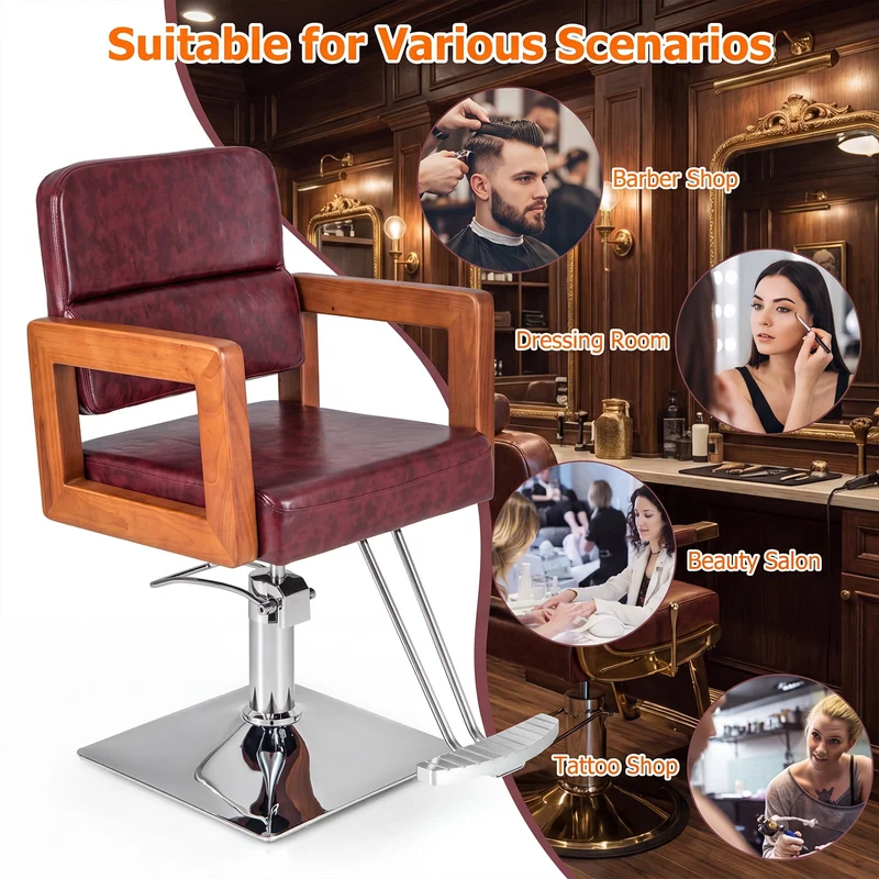 SUGIFT Hydraulic Barber Chair with 360 Degree Swivel, Adjustable Height Salon Styling Chair for Hair Stylist, Padded Comfort Seat with Footrest, Supports 330 lbs, Red