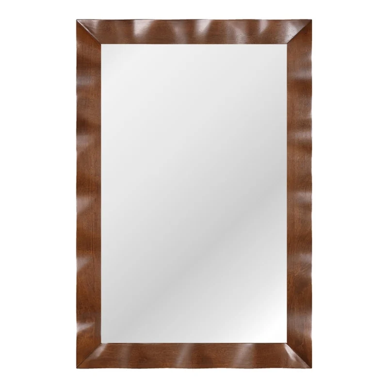 SUGIFT 41.5 x 28 Inch Rectangle Farmhouse Wall Mirror with Solid Rubberwood Frame, HD Silver Plated Glass, Horizontal or Vertical Hanging Decor for Living Room Bathroom Bedroom Entryway, Brown