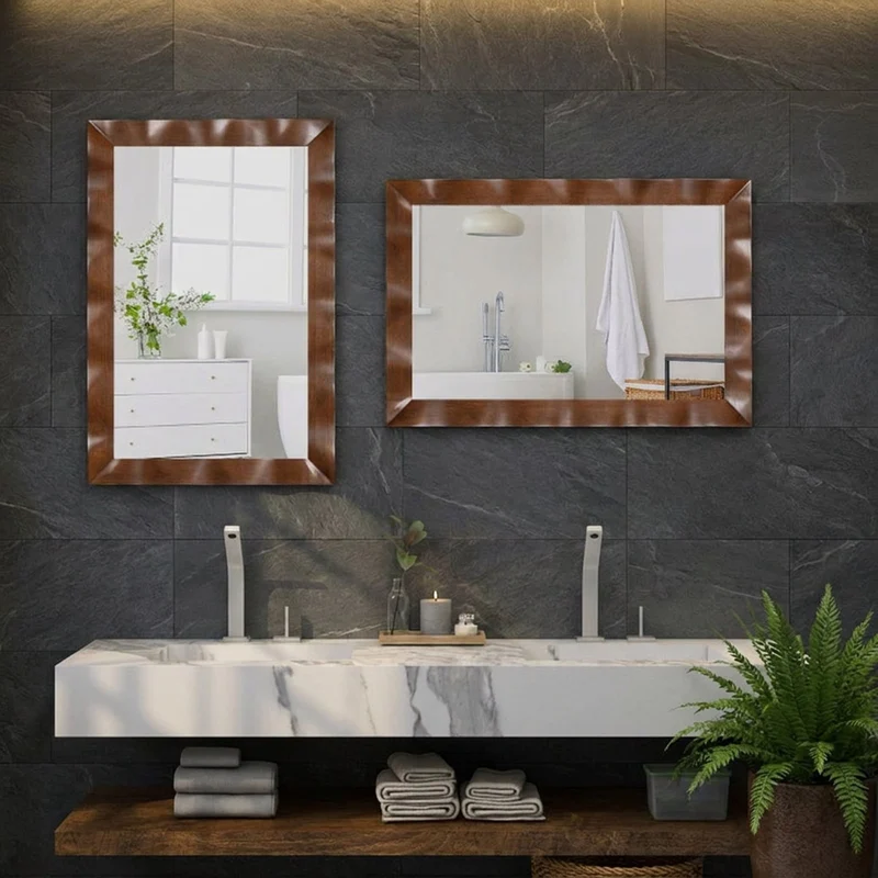 SUGIFT 41.5 x 28 Inch Rectangle Farmhouse Wall Mirror with Solid Rubberwood Frame, HD Silver Plated Glass, Horizontal or Vertical Hanging Decor for Living Room Bathroom Bedroom Entryway, Brown