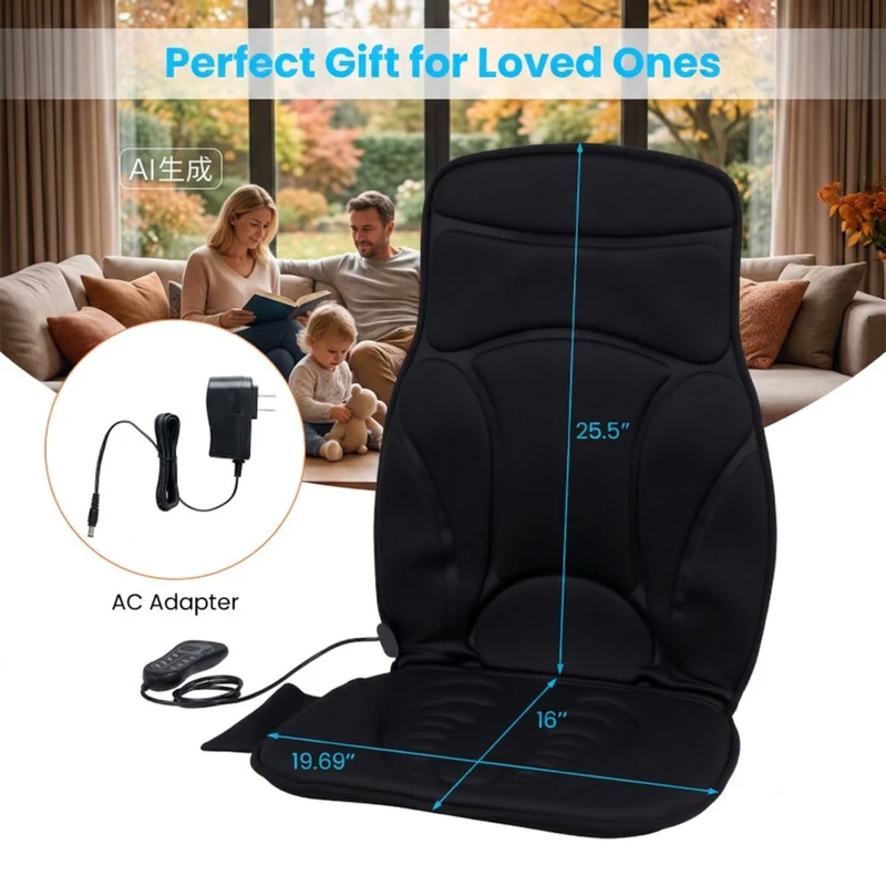 SUGIFT Back Massager Seat Cushion with Heat, Shiatsu Massage Chair Pad with 10 Vibration Motors and Adjustable Settings for Home Office and Car Relaxation, Black