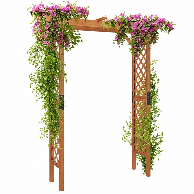SUGIFT 7 Feet Wooden Garden Arbor Arch, Fir Wood Plant Trellis Pergola Archway for Outdoor Yard Patio Wedding Climbing Vines Decor, Natural Wood