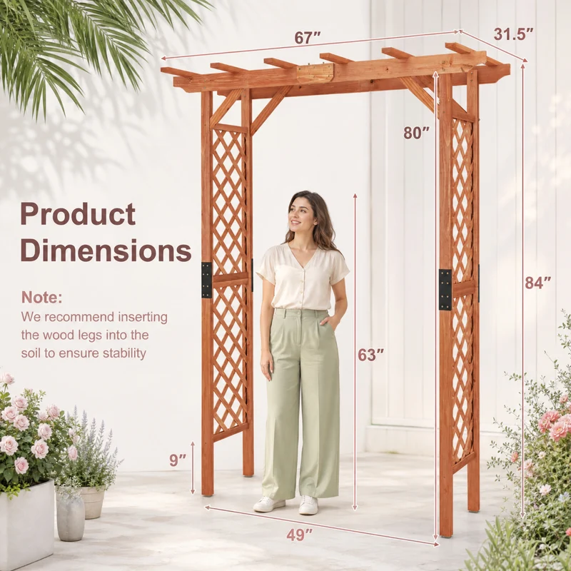 SUGIFT 7 Feet Wooden Garden Arbor Arch, Fir Wood Plant Trellis Pergola Archway for Outdoor Yard Patio Wedding Climbing Vines Decor, Natural Wood