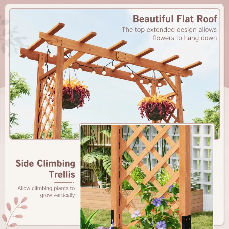 SUGIFT 7 Feet Wooden Garden Arbor Arch, Fir Wood Plant Trellis Pergola Archway for Outdoor Yard Patio Wedding Climbing Vines Decor, Natural Wood