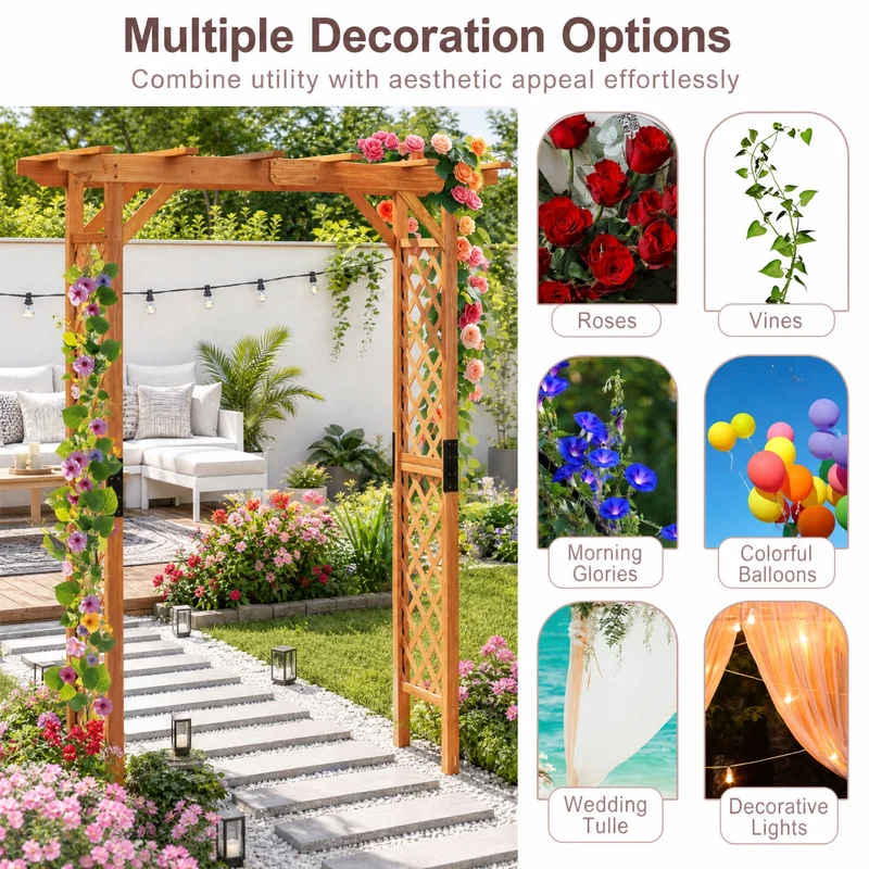 SUGIFT 7 Feet Wooden Garden Arbor Arch, Fir Wood Plant Trellis Pergola Archway for Outdoor Yard Patio Wedding Climbing Vines Decor, Natural Wood