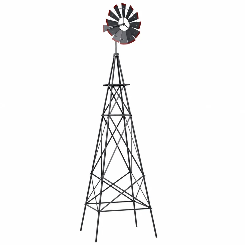SUGIFT 8 Feet Windmill Metal Wind Spinner, Outdoor Garden Wind Spinner Kinetic Wind Wheel for Yard Lawn Patio Decor, Weather Resistant, Gray