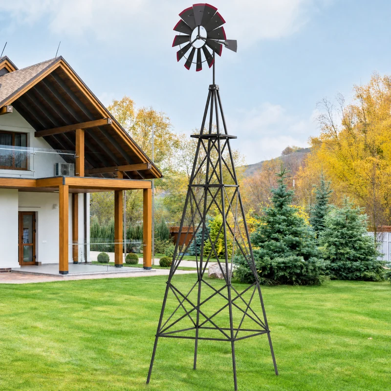 SUGIFT 8 Feet Windmill Metal Wind Spinner, Outdoor Garden Wind Spinner Kinetic Wind Wheel for Yard Lawn Patio Decor, Weather Resistant, Gray
