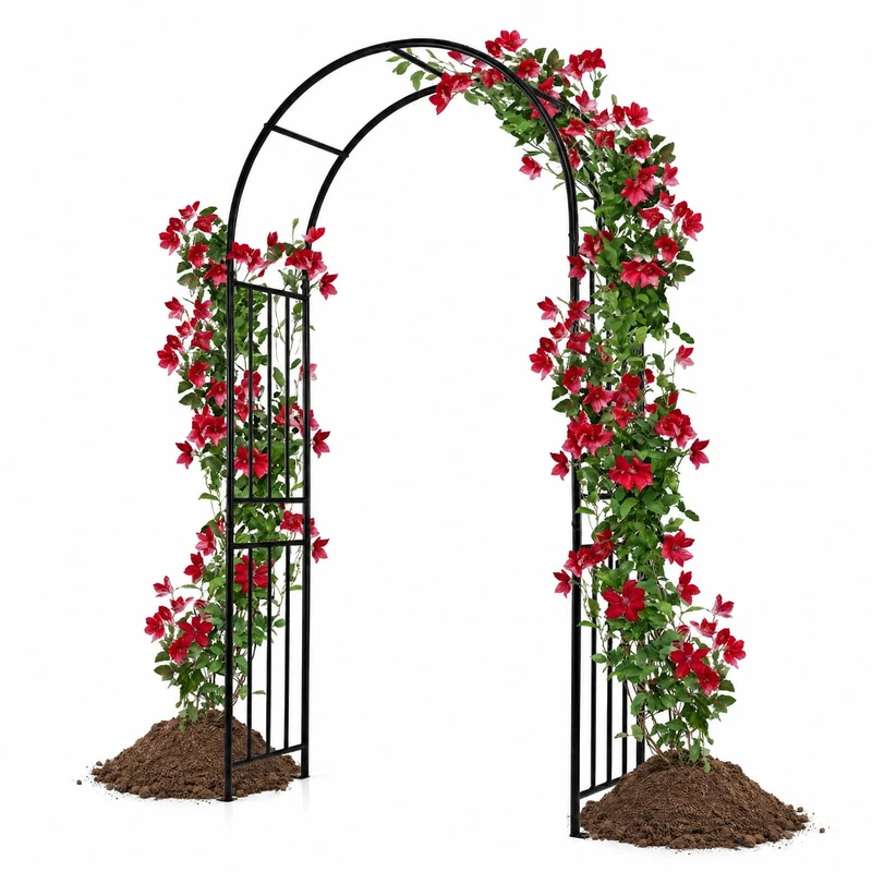SUGIFT 7.2 FT Garden Arch Trellis, Freestanding Steel Arbor for Climbing Plants Roses Vines Wedding Backdrop Outdoor Yard Patio Decor, Black