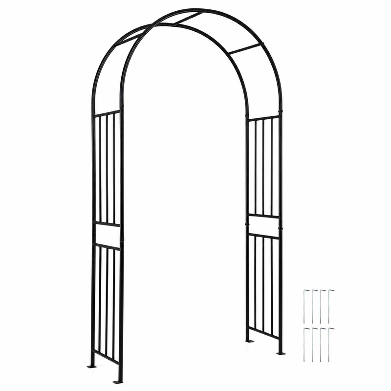 SUGIFT 7.2 FT Garden Arch Trellis, Freestanding Steel Arbor for Climbing Plants Roses Vines Wedding Backdrop Outdoor Yard Patio Decor, Black