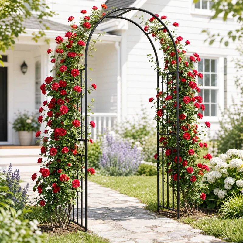 SUGIFT 7.2 FT Garden Arch Trellis, Freestanding Steel Arbor for Climbing Plants Roses Vines Wedding Backdrop Outdoor Yard Patio Decor, Black